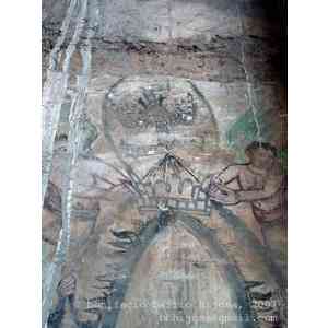 Olmos de Pisuerga, altar pintado, 1. 02 vista parcial: corona, ángeles y paloma