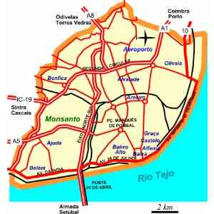 Click para ampliar. Pulsa en el nombre para ver la ficha. Mapa de Lisboa con el