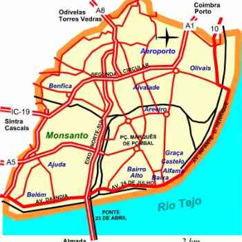Click para ampliar. Pulsa en el nombre para ver la ficha. Mapa de Lisboa con el