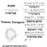 Click para ampliar. Lápida de Fraga y otras inscripciones
Transliteración hebrea.