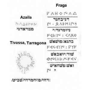Click para ampliar. Pulsa en el nombre para ver la ficha. Lápida de Fraga y otras inscripciones
Transliteración hebrea.
