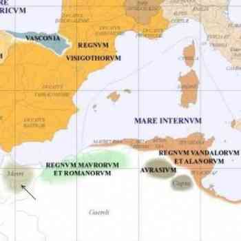 Mapa que muestra los territorios del viejo Reino Mauri señalado con una flecha.