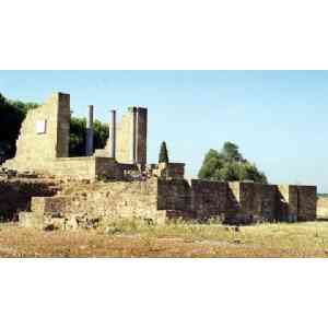 Click para ampliar. Pulsa en el nombre para ver la ficha. Ruinas romanas de Miróbriga (Santiago do Cacém PT). <I>Templum</I> en el Foro.