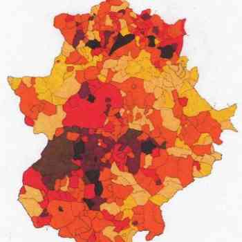 Click para ampliar. Pulsa en el nombre para ver la ficha. Densidad de población en Extremadura (2004)